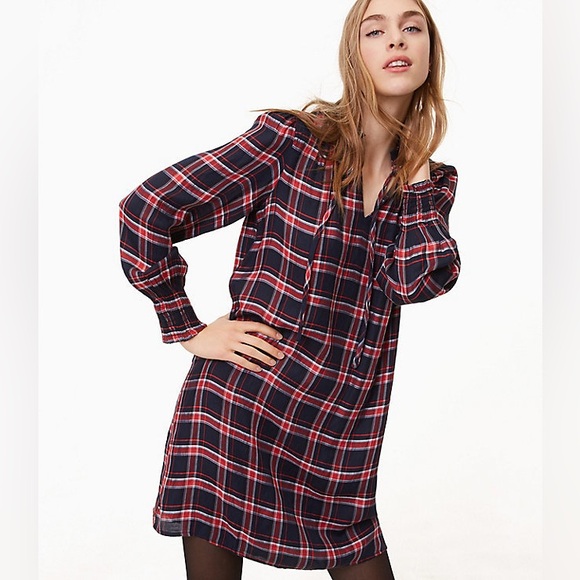 LOFT Dresses & Skirts - LOFT Red and Blue Plaid Dress NWT